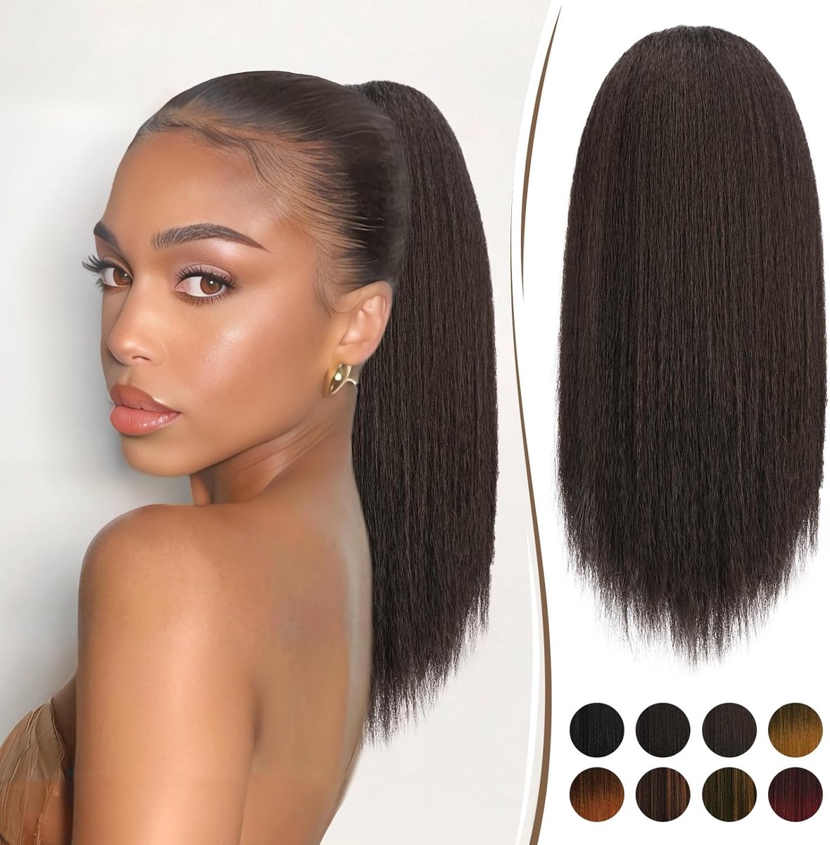 RUWISS Cord Ponytail for Black Women Yaki Straight Hair Extension 40 cm Thick Ponytail Clip in Synthetic Hairpiece - ShopVlot