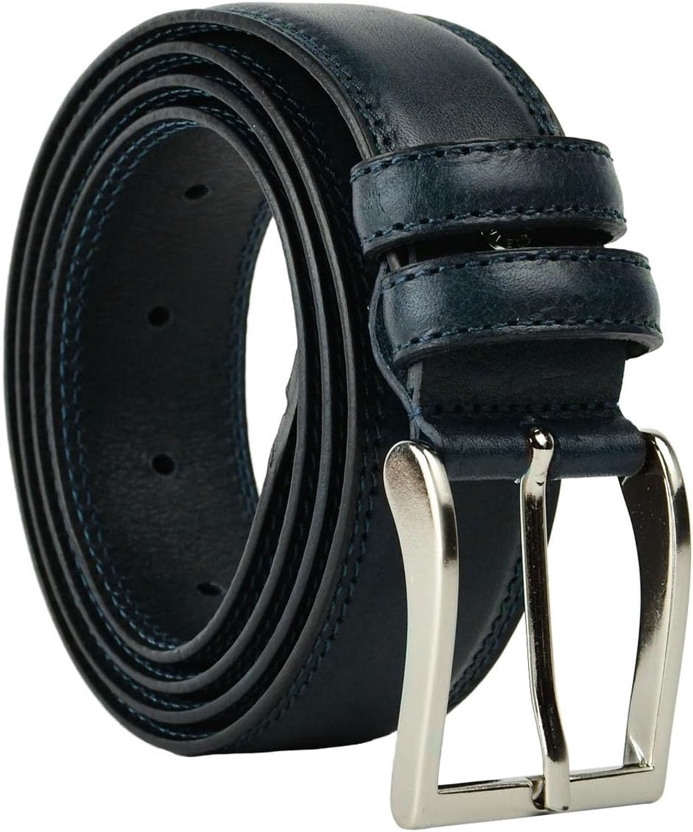 Conte Massimo Men's Genuine Leather Belt, Made in Italy, Can Be Shortened, Blue, 120 (TG 52-54) 3.5 cm - ShopVlot