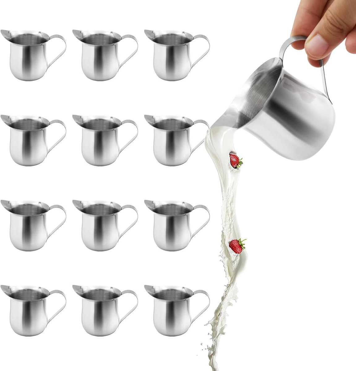 12Pack 3 oz Small Creamer Jug, Stainless Steel Bell Creamers - ShopVlot
