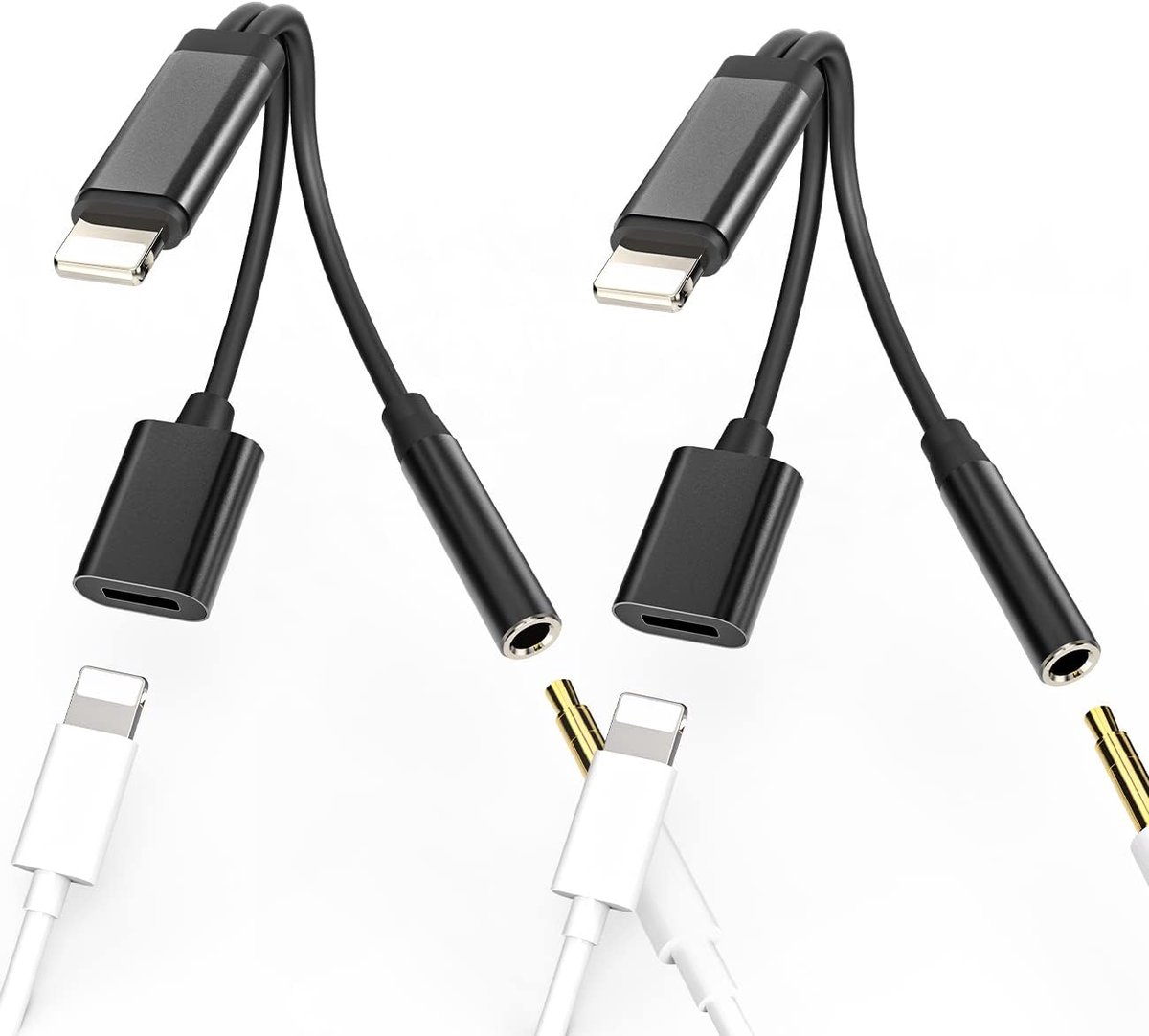 Lightning naar 3.5mm Hoofdtelefoon Adapter Compatibel voor iPhone 7 8 X XR 13 12 11 Pro Max Plus (2 pack) AUX Dongle - ShopVlot