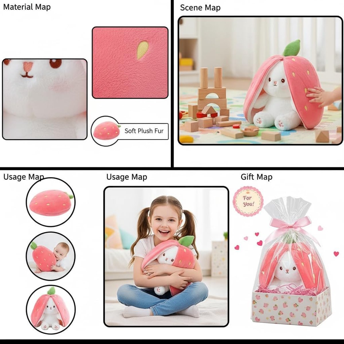 Pluche paashaasspeelgoed 18 cm - zacht pluche - schattige konijn in aardbei - perfect voor knuffelen - ShopVlot