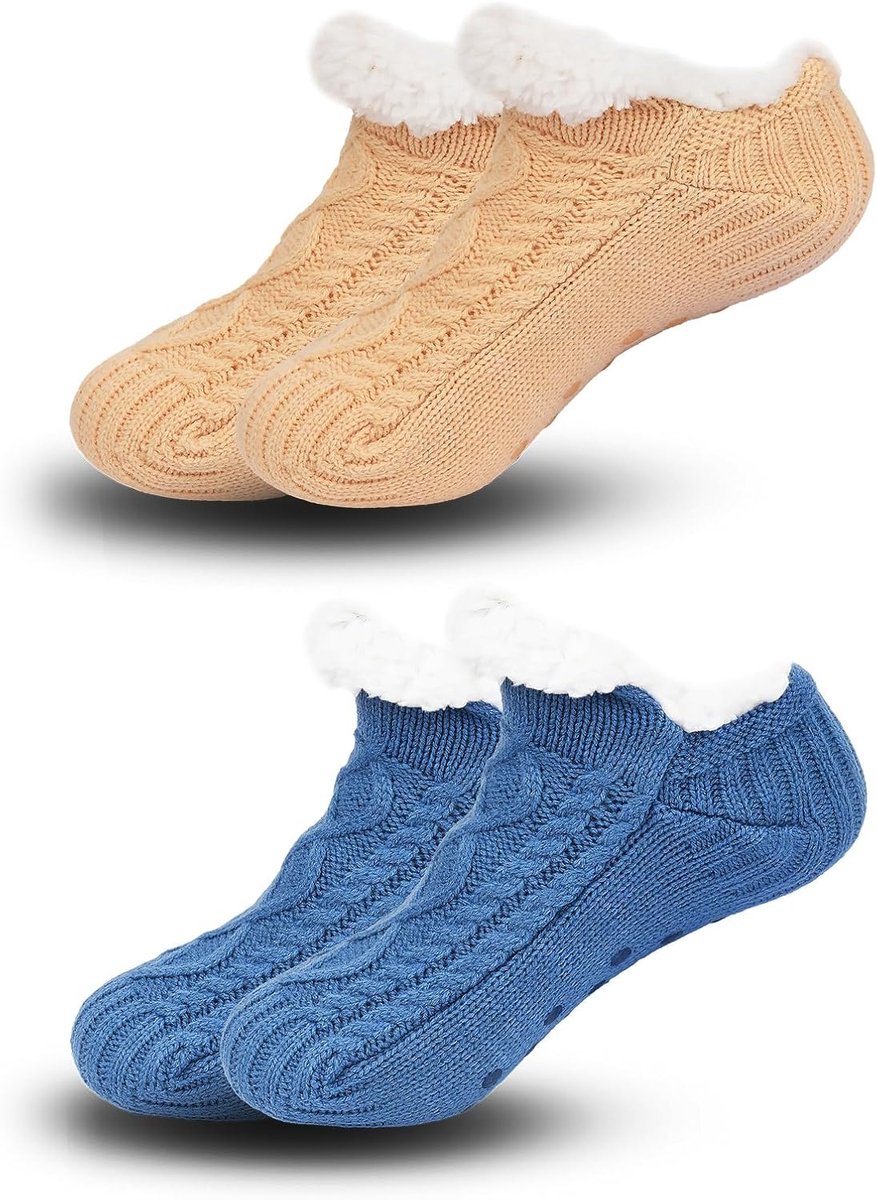 Winter sokken voor vrouwen - warm en zacht - 2 paar met antislip - ideaal voor thuis - ShopVlot