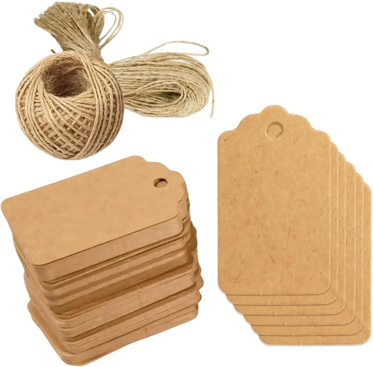 Solidchoice - Set van 100 Kraftpapier Cadeaulabels met Jute Touw