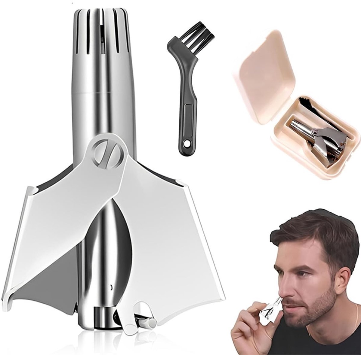 Solidchoice - Handmatige Neushaartrimmer van Roestvrij Staal met Reinigingsborstel