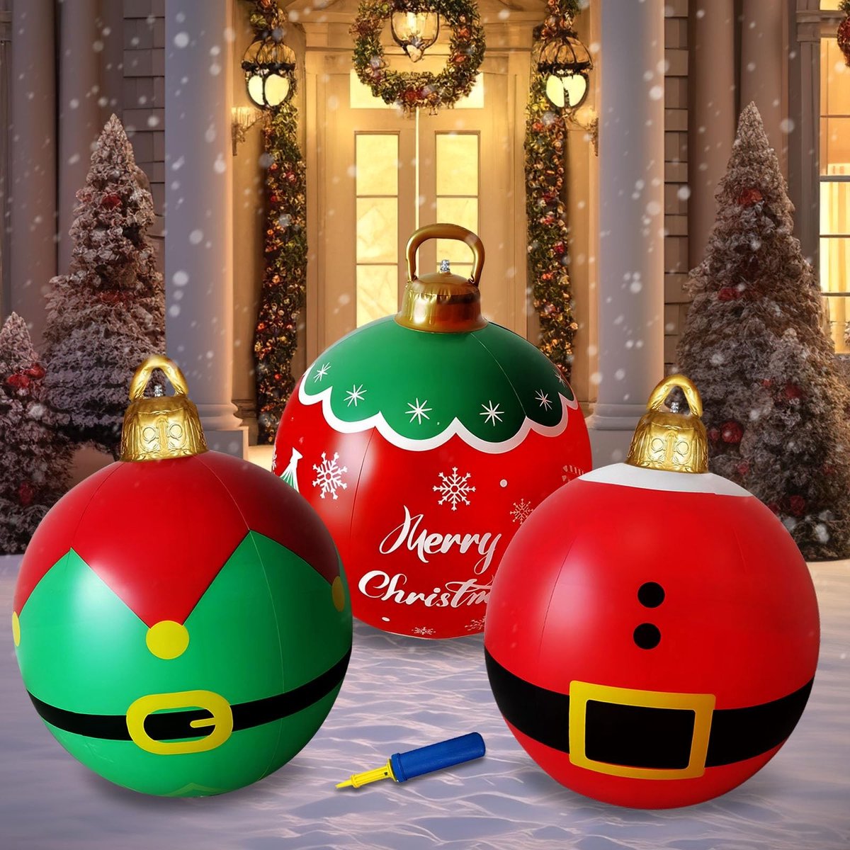 Solidchoice - Set van 3 Opblaasbare Kerstballen voor Buiten en Binnen
