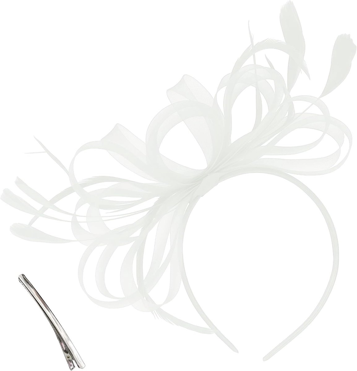 Fascinator haarclip en hoofdband - elegante veren mesh - vegan leren basis - perfect voor bruiloft - ShopVlot