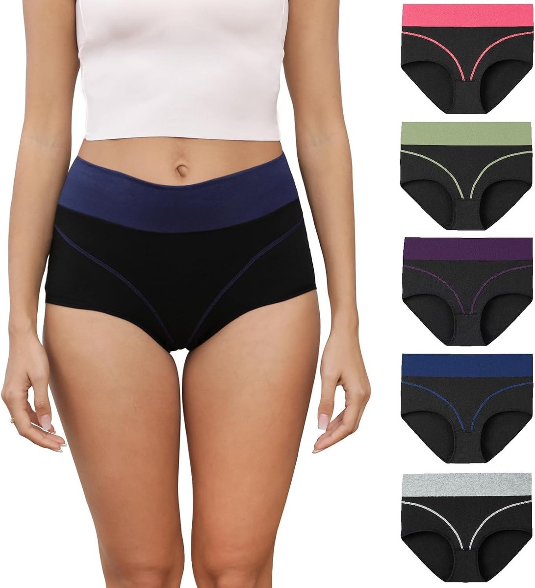 Comfortabele Katoenen Hoge Taille Damesshorts - Set van 5 Stuks voor Dagelijks Gebruik