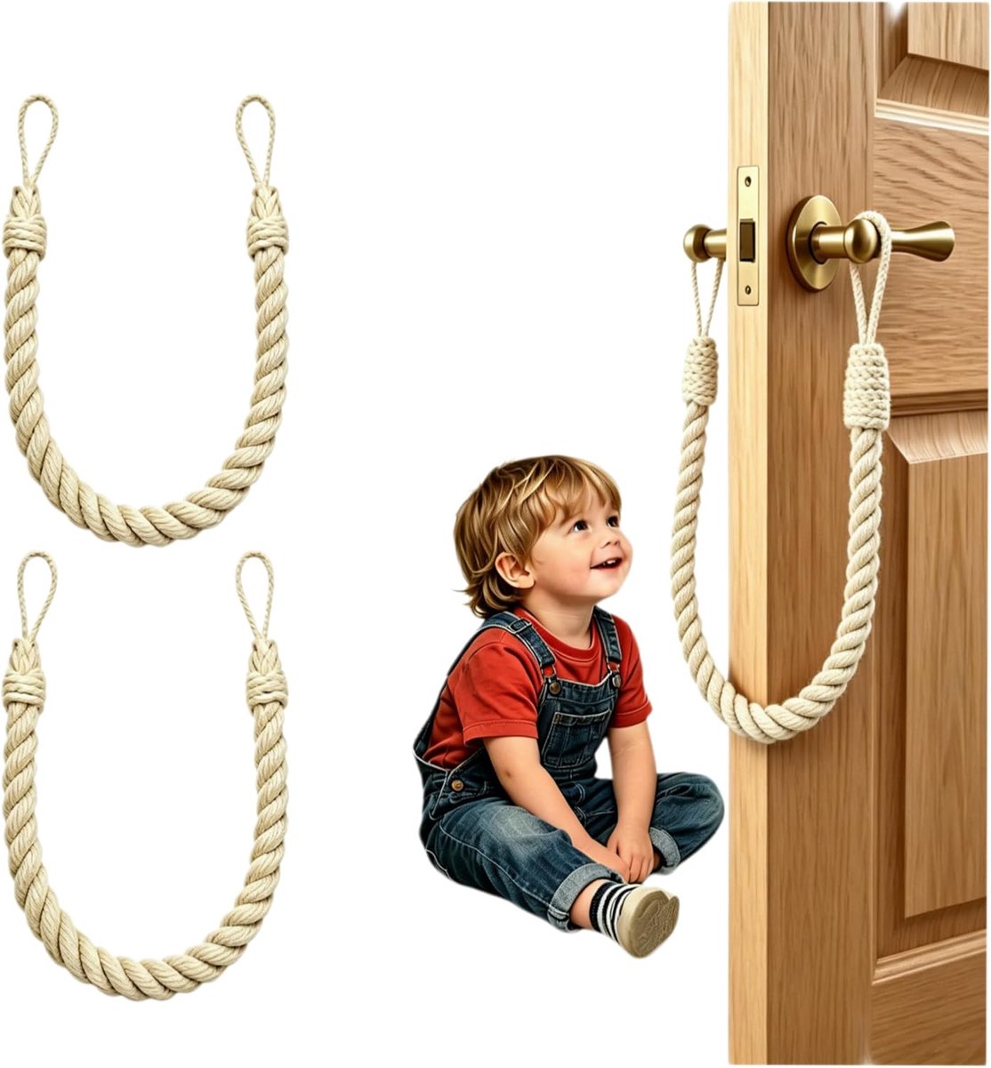 Deurstoppers katoen 2 stuks - beige - veiligheidskoord - vingerbescherming voor baby's - ShopVlot