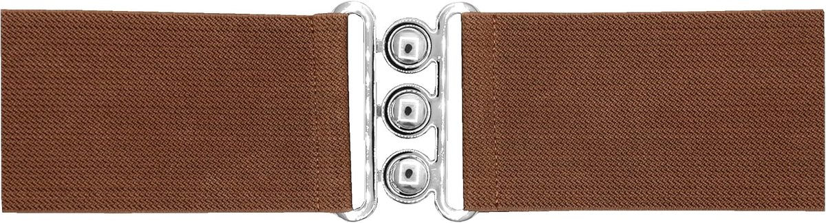 Brede elastische riem met gesp 7.5cm - donkerbruin - one size - perfecte pasvorm voor elke outfit - ShopVlot