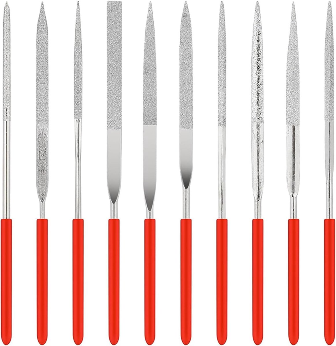 Mini naaldvijl set 10 stuks - gehard diamant - metaal en kunststof - ideaal voor fijnbewerking - ShopVlot