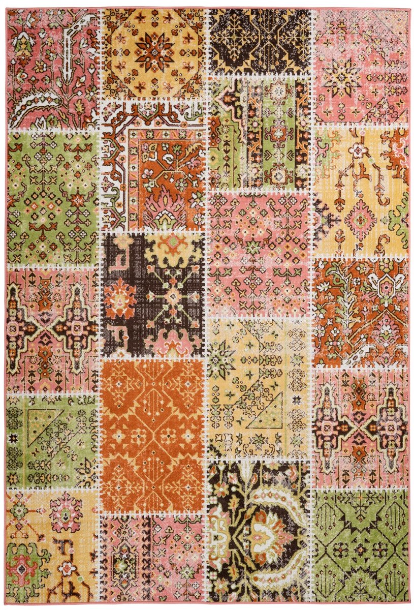 Padiro laagpolig vloerkleed 80 x 150 cm - multi - vintage oosters patchwork - geschikt voor vloerverwarming - van polypropyleen