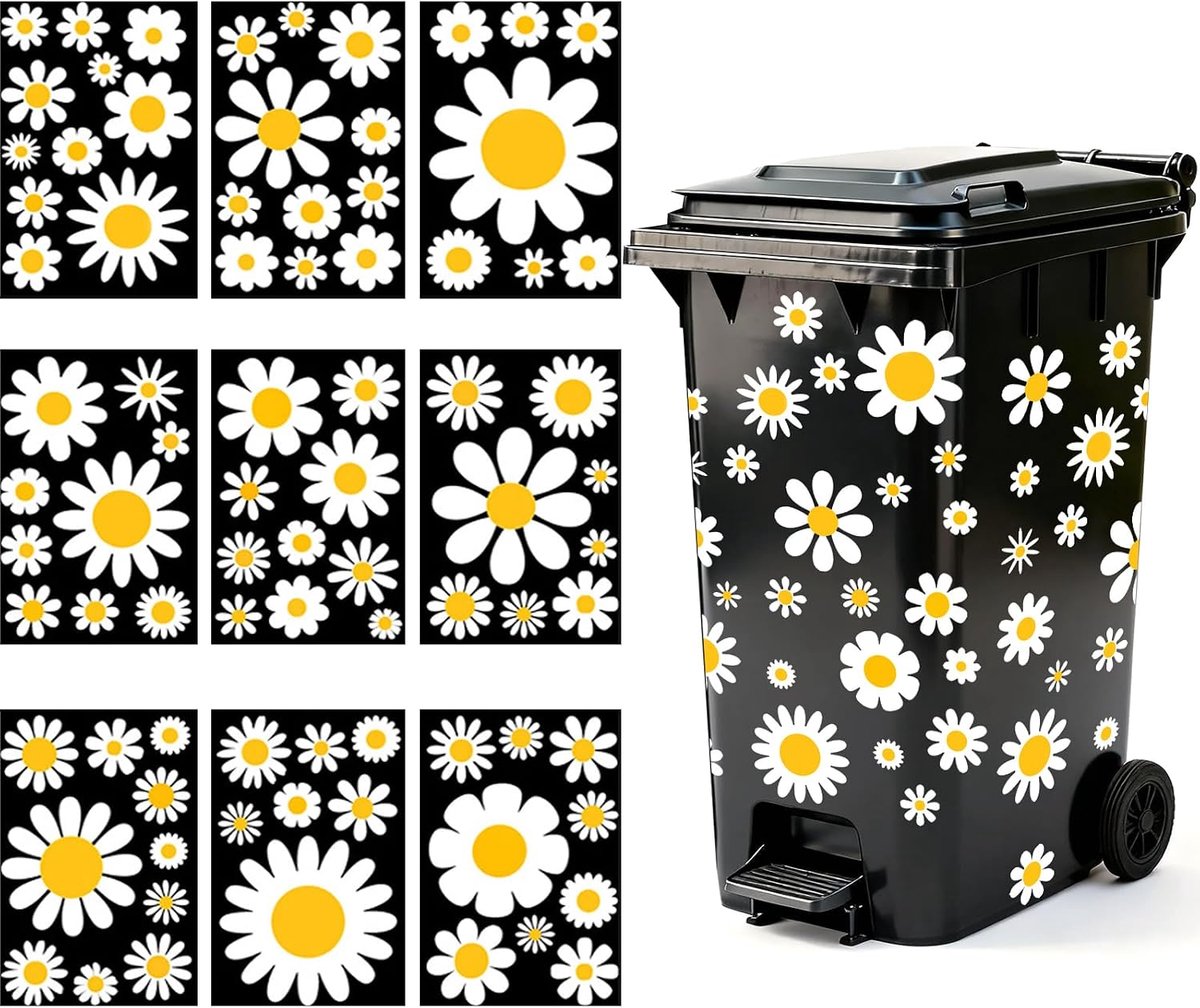Afvalbak Stickers met Wielen - 82 Stuks - Bloemen - Waterdichte Daisy Stickers voor Afvalbakken - ShopVlot