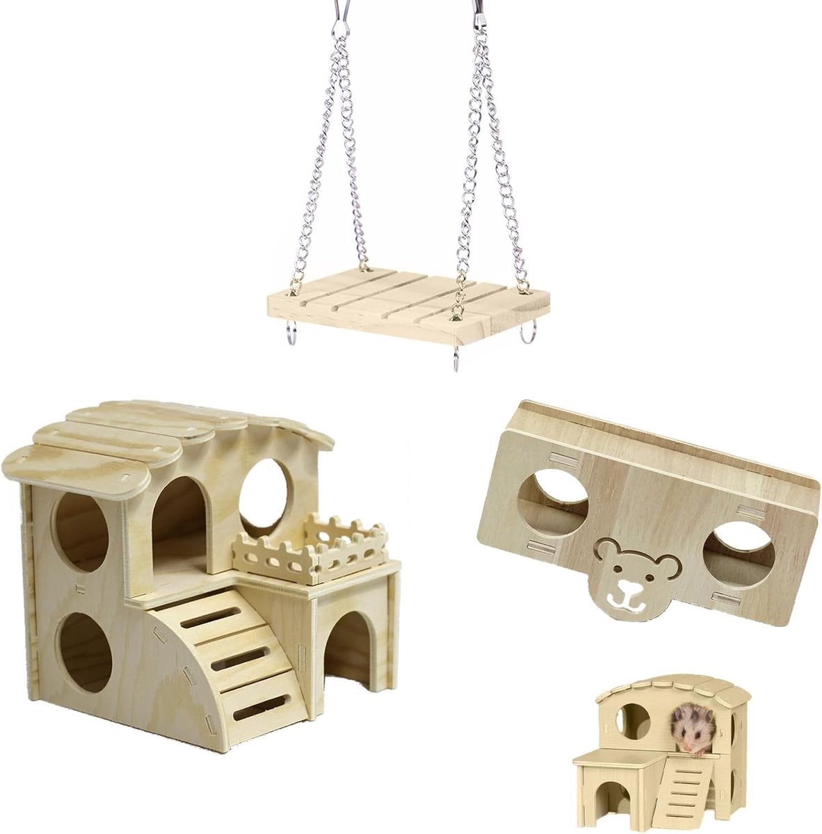 Hamsterhuis 3-laags - Houten speelhuis - Veilig en natuurlijk - Stimuleert actief spelen - ShopVlot
