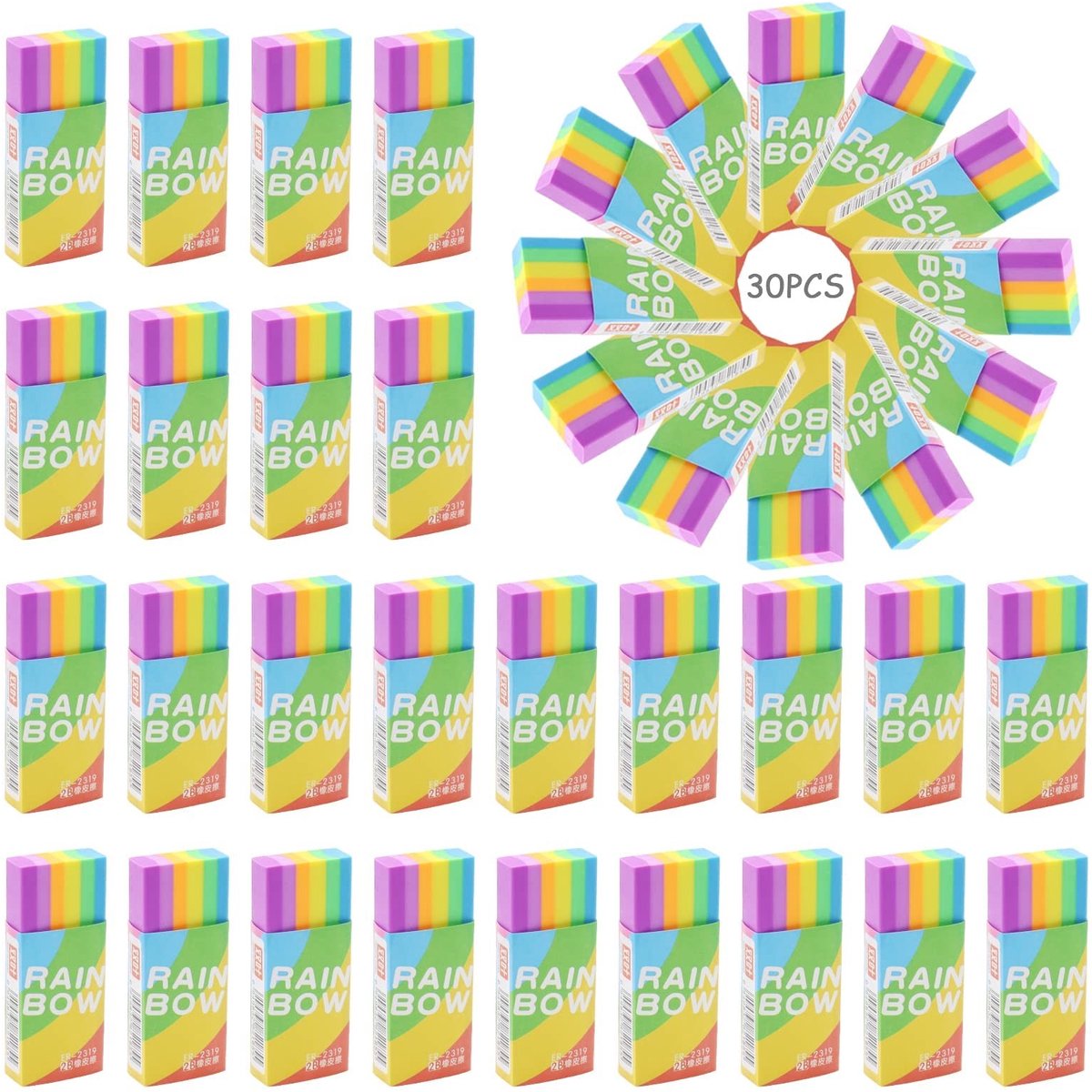 Solidchoice - Set van 30 Kleurrijke Gummen voor Kinderen