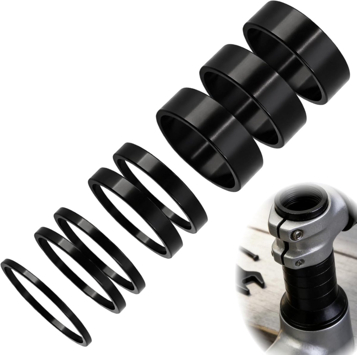 Fiets Spacer Set 1 1/8" Aluminium - Ultra Licht Anodiseerd - Flexibele Hoogte Instelling - Geschikt voor MTB en BMX - ShopVlot