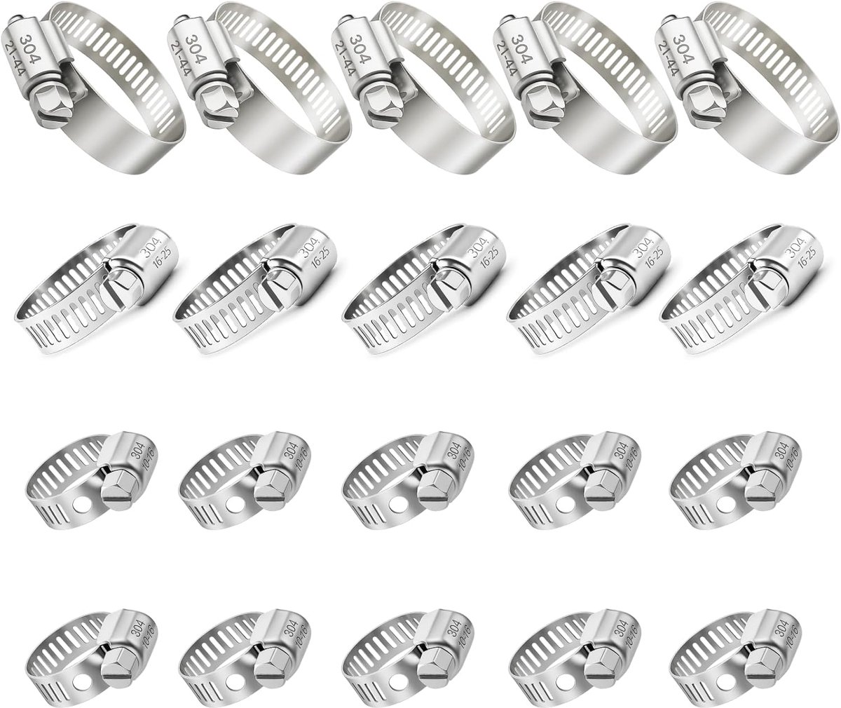 Slangklemmen set 20pcs 10-16mm, 16-25mm, 21-44mm - 304 roestvrij staal - verstelbaar - ShopVlot