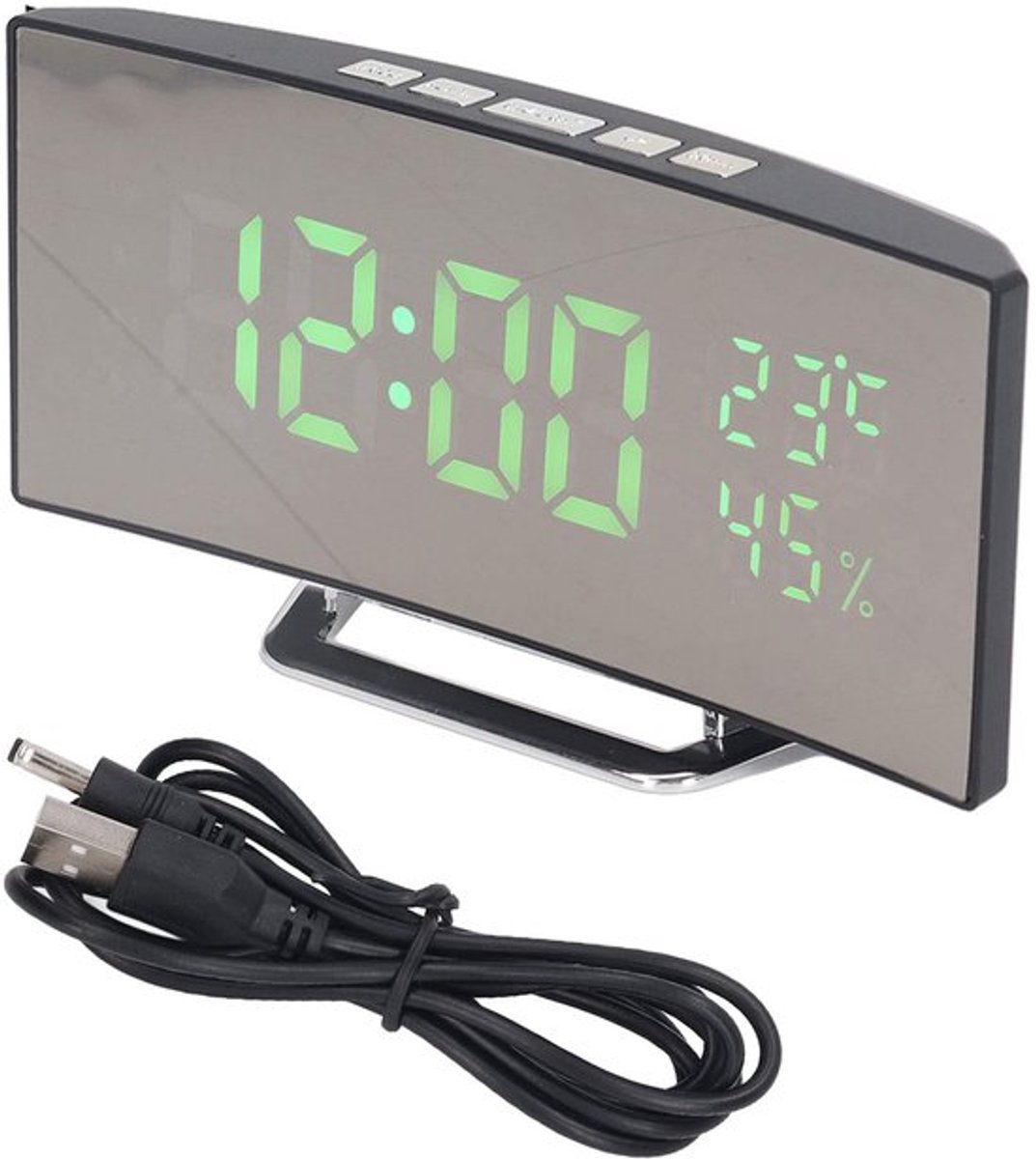 LED digitale klok, groot lettertype 12 uur 24 uur elektronische bureauwekker, energiebesparend, USB-batterijgevoed, 3 helderheidsniveaus achtergrondverlichting voor slaapkamer (groen licht)