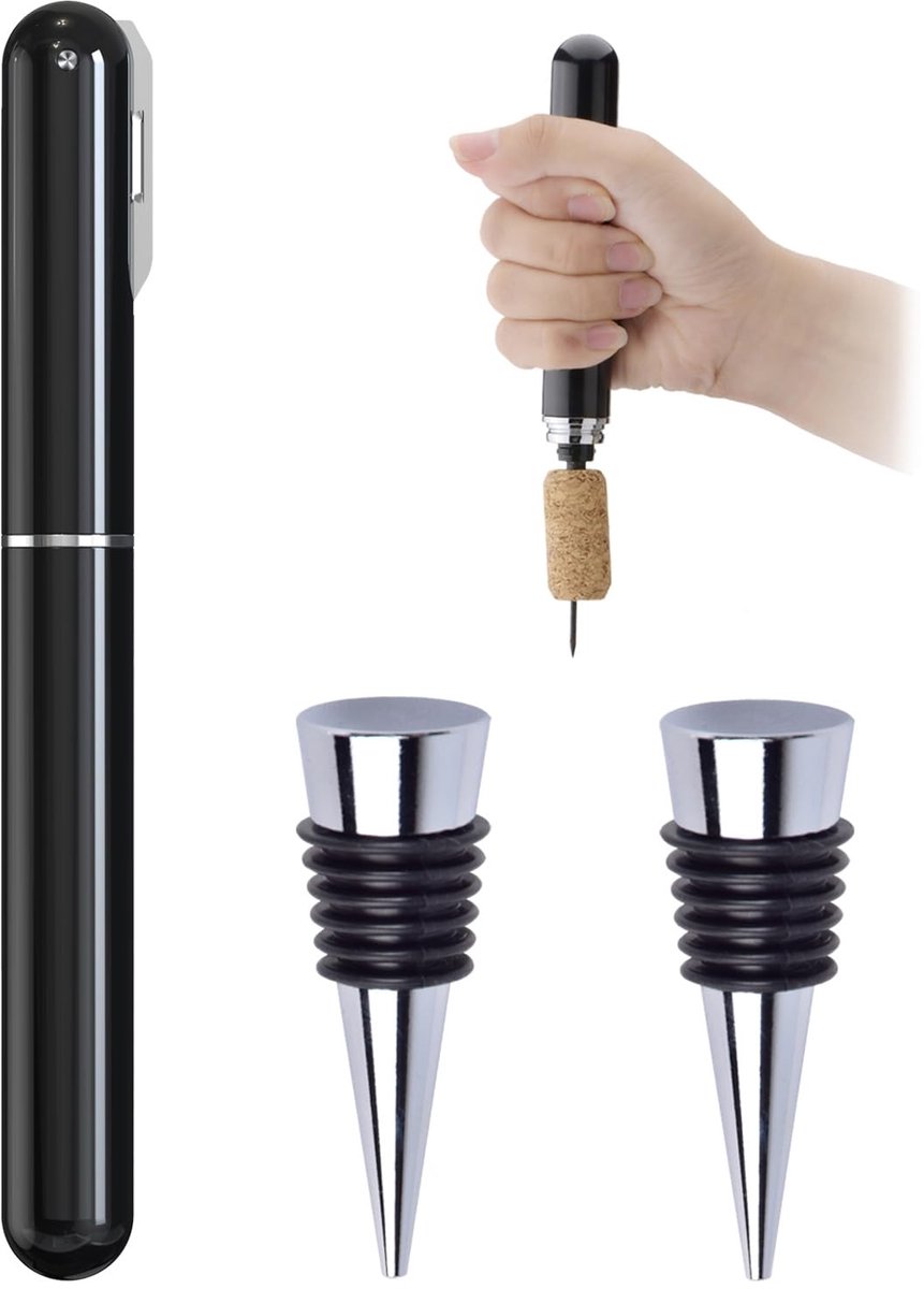 Solidchoice - Wijnflesopener Set met 2-in-1 Luchtpomp en Foliesnijder