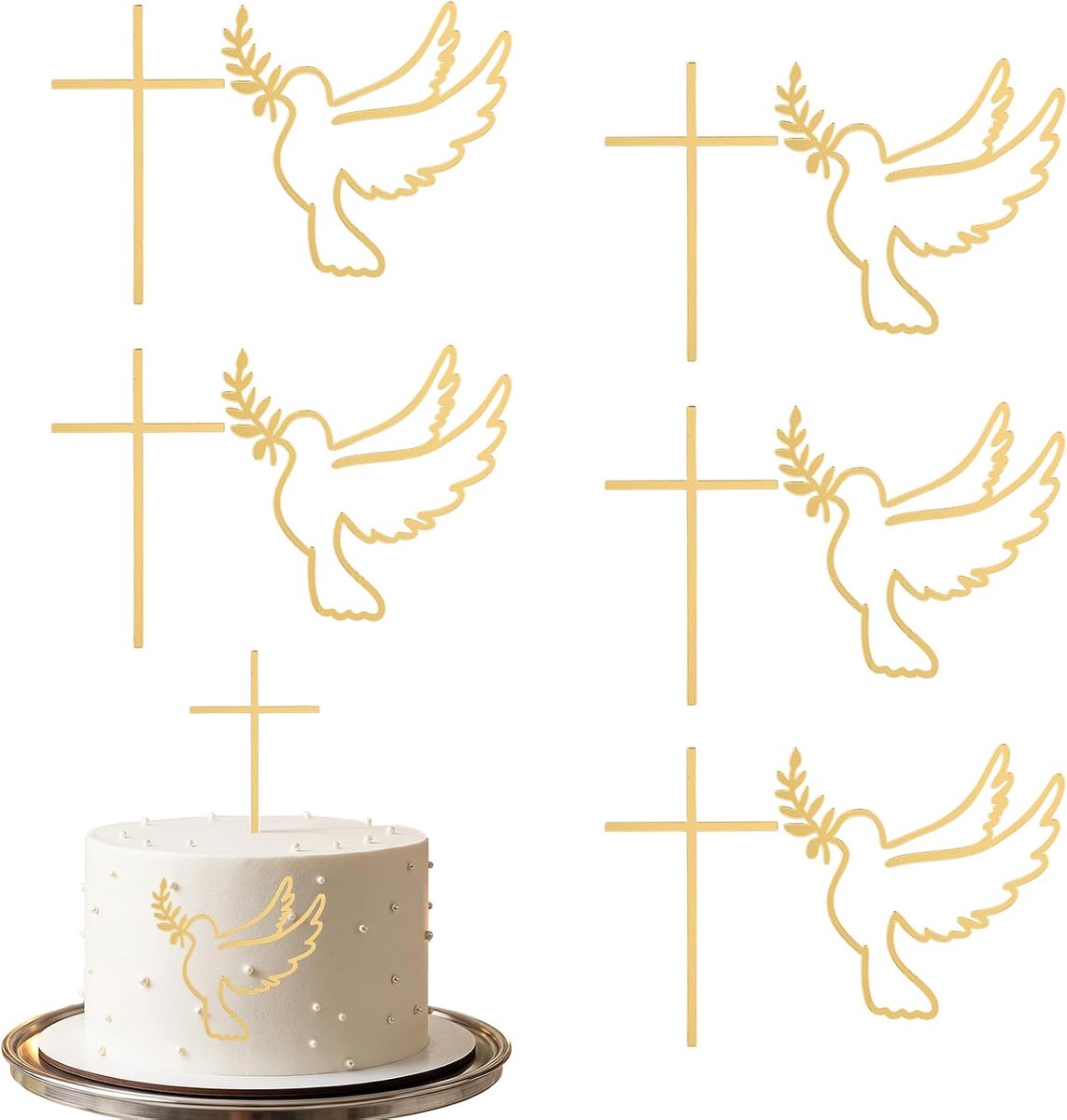Cake topper doop taartdecoratie 10 stuks - goudfolie - elegante spiegellook - voor doop en communie - ShopVlot
