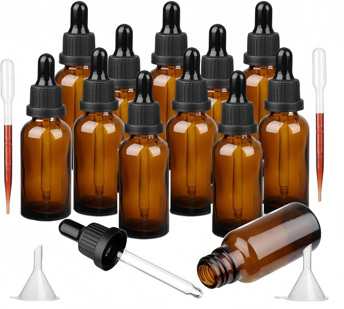 12pcs 30ml Amber Dropper Bottle with Pipette Dropper, Refillable Glass Bottle Come with 2 Funnel and Dropper for - ShopVlot