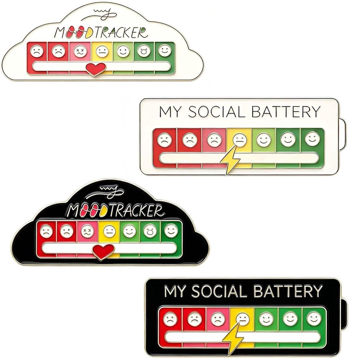 4pcs My Social Battery Pin Funny Brooch for Social Mood Black and White Battery and Cloud Zinc Alloy Accessories for - ShopVlot