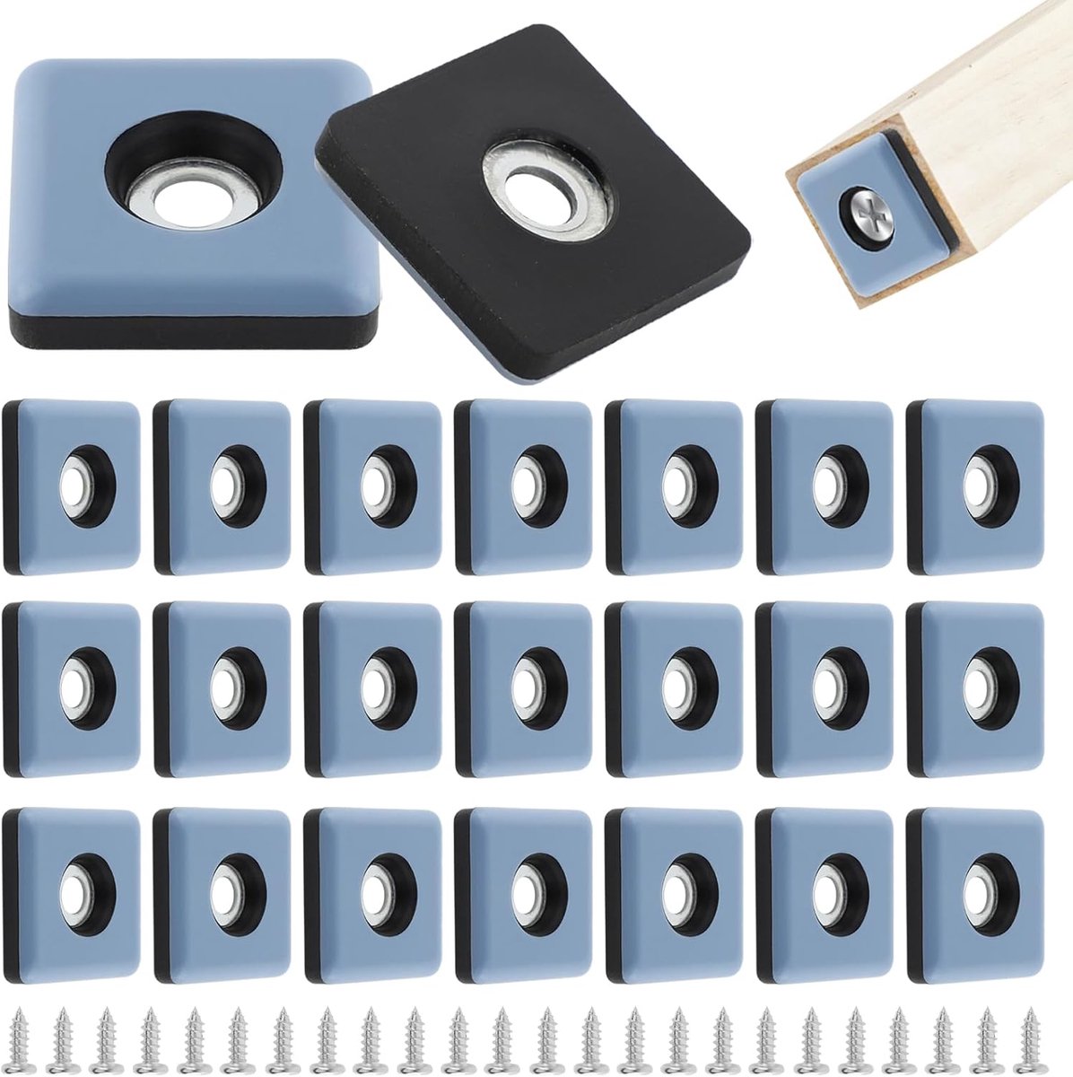Teflon glijders voor meubels - 24 stuks schroefbare meubelglijders voor zware meubels, vierkant (25 x 25 mm)