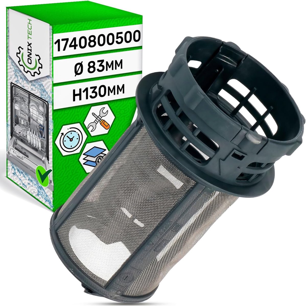 Filter for dishwasher Ø 83mm x 130mm with original code 1740800500 481248058413 C00345776 for Beko for Whirlpool for - ShopVlot