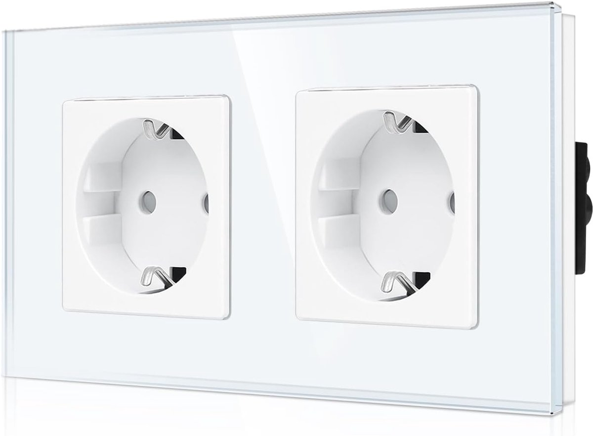 CNBINGO Schuko socket with tempered glass, child safety lock, 16 A, wall socket with glass frame - ShopVlot