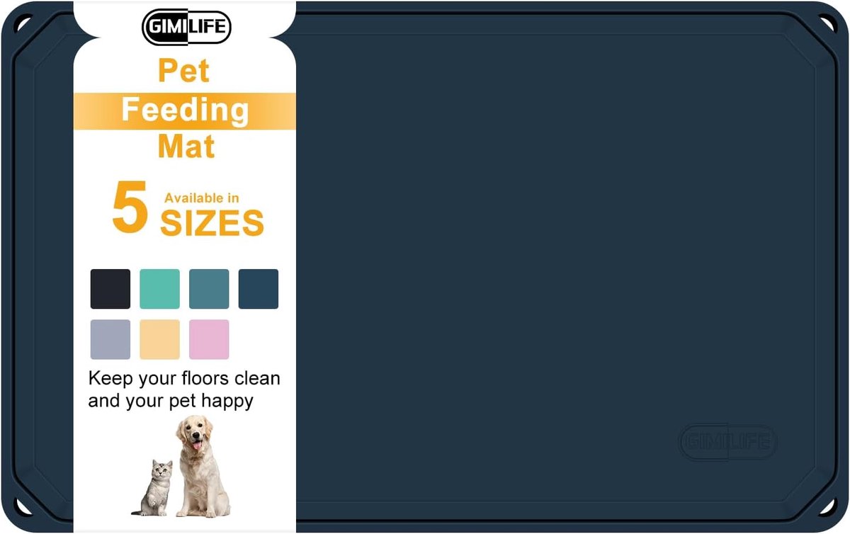 Gimilife Silicone Dog Cat Food Mat, Non-Slip Pet Placemat with High Edges, Ideal for Messy Drinkers, Steel Blue - ShopVlot