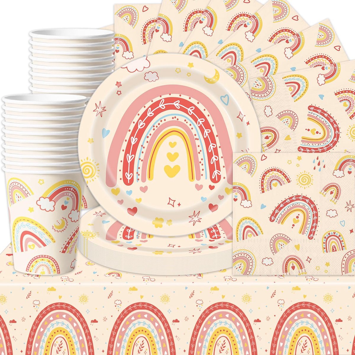 Bohemen partyserviesset, 61 stuks, regenboogthema-decoratieartikelen, Boheemse verjaardag, borden, papier, handdoeken - ShopVlot