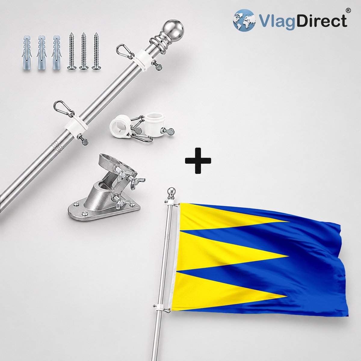 VlagDirect - Compleet vlaggenpakket - Zilveren vlaggenstok inclusief vlaggenstokhouder + Ravelse vlag - Gemeente Ravels vlag - 90 x 150 cm.