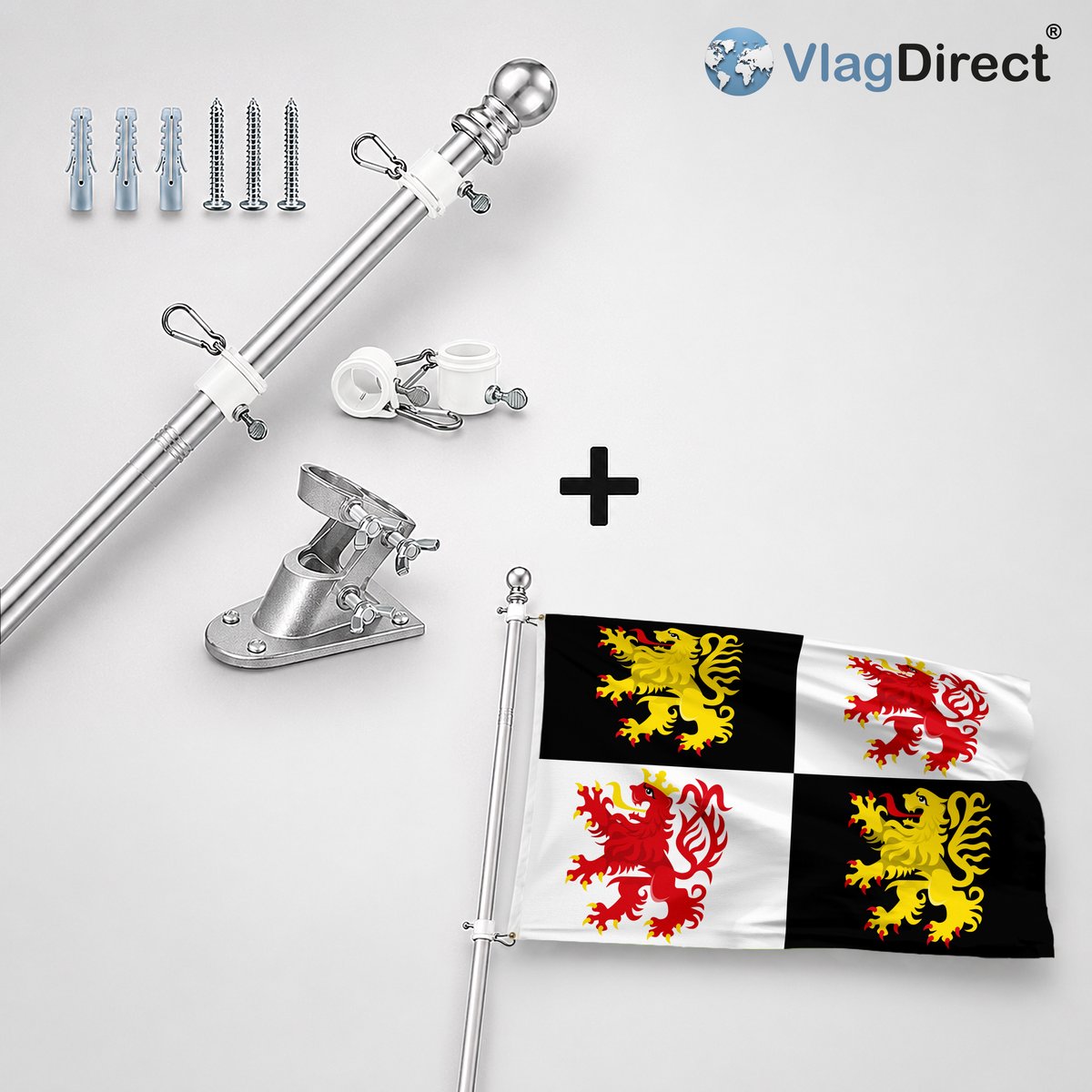 VlagDirect - Compleet vlaggenpakket - Zilveren vlaggenstok inclusief vlaggenstokhouder + Nijlense vlag - Gemeente Nijlen vlag - 90 x 150 cm.