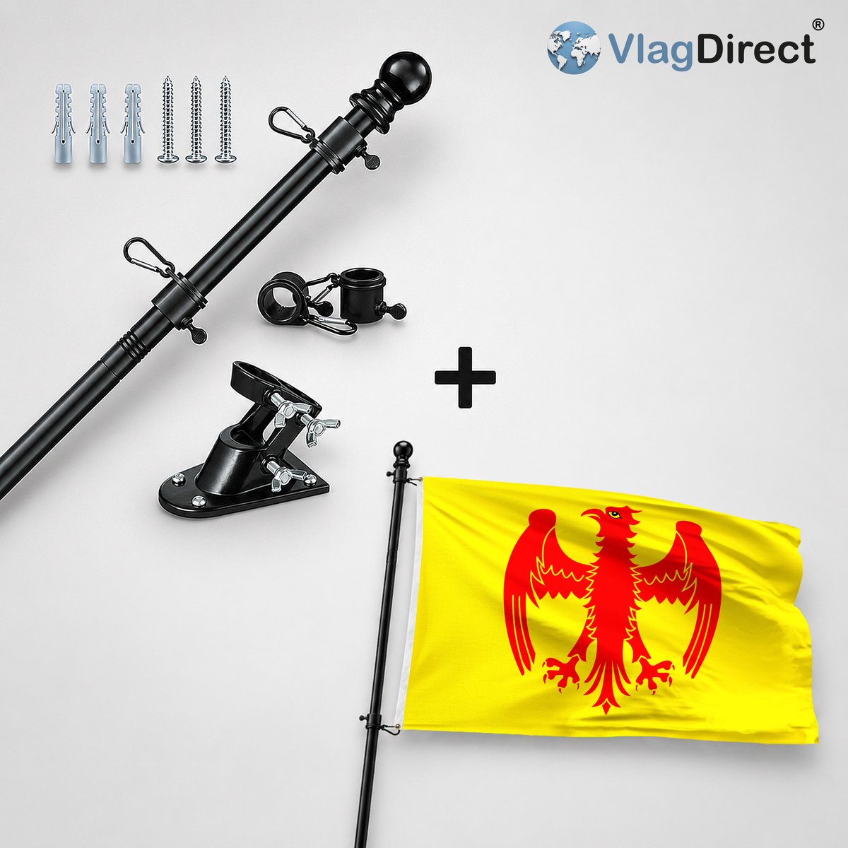 VlagDirect - Compleet vlaggenpakket - Zwarte vlaggenstok inclusief vlaggenstokhouder + Gemeente Herstappe vlag - 90 x 150 cm.
