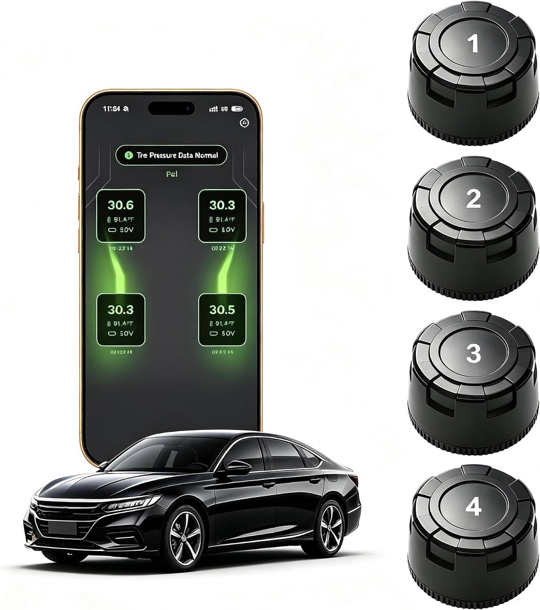 TPMS Bandenspanningscontrolesysteem voor auto, bandenspanning met app, waterdicht, real-time alarm, 4 stuks TPMS - ShopVlot