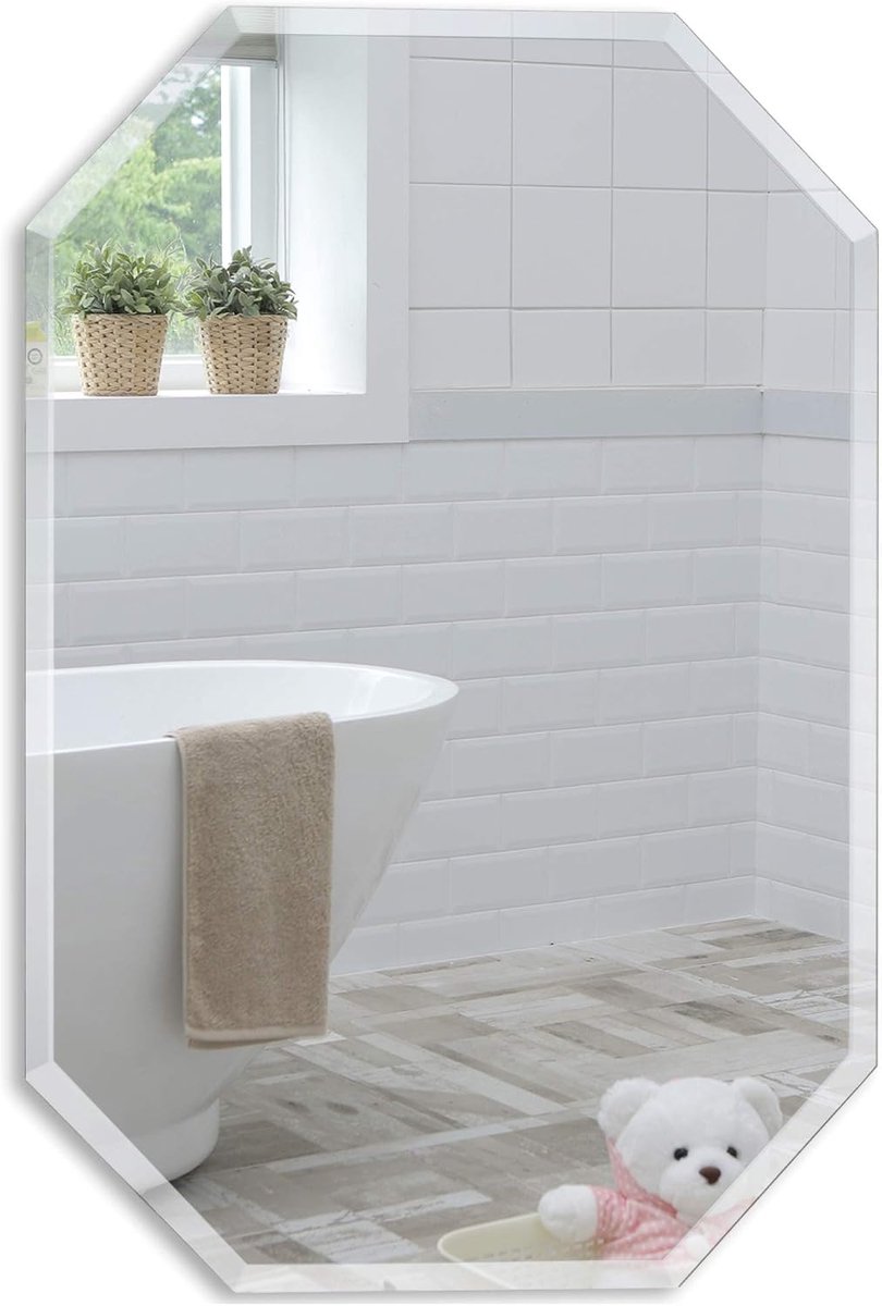 Badkamer Spiegel Octagonaal 70cm x 50cm - Frameless Modern Ontwerp - Bevelled Randen - Elegante Eyecatcher - ShopVlot