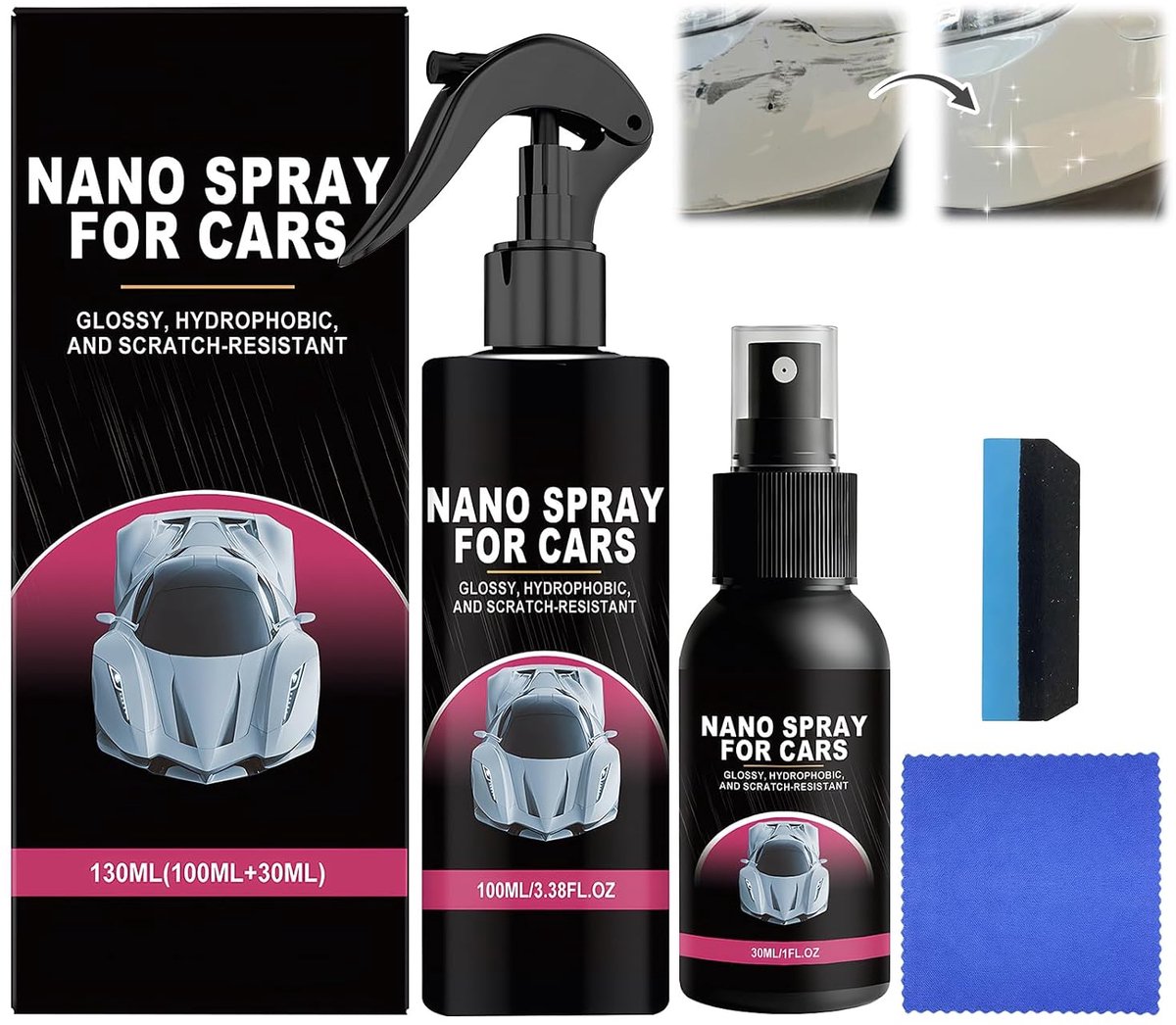 Vloeibaar glas carrosserieset 100 ml - navulverpakking 30 ml - inclusief spons en doek - snelle bescherming voor auto - ShopVlot