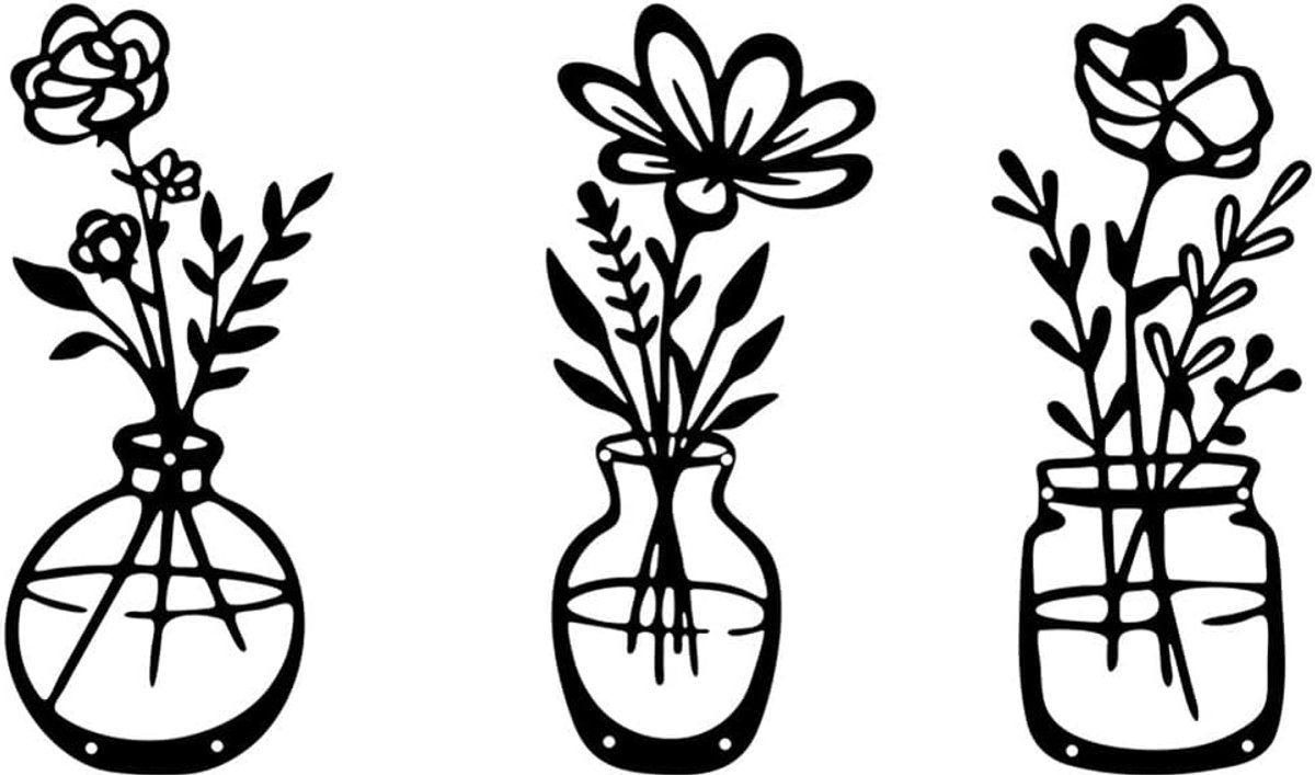 Wanddecoratie bloemen 30cm - zwart ijzer - unieke designs - voor elk interieur - ShopVlot