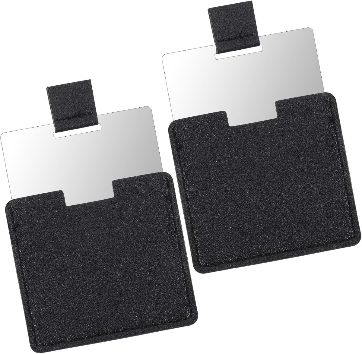 Mini Compact Spiegel Set van 2 - 53,5 x 53 mm Reismirror, Draagbare Spiegel voor Portemonnee, Roestvrij Stalen Onbreekbare Scheerspiegels met PU Leren Hoes voor Mannen en Vrouwen