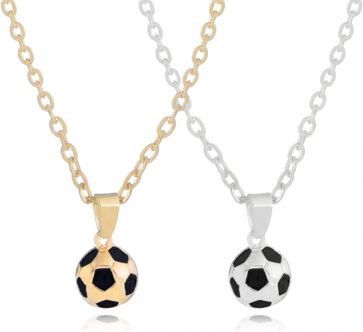 2 stuks voetbalhalsketting voor heren, roestvrij staal, verguld, sporthanger voor jongeren/voetbalfans - ShopVlot