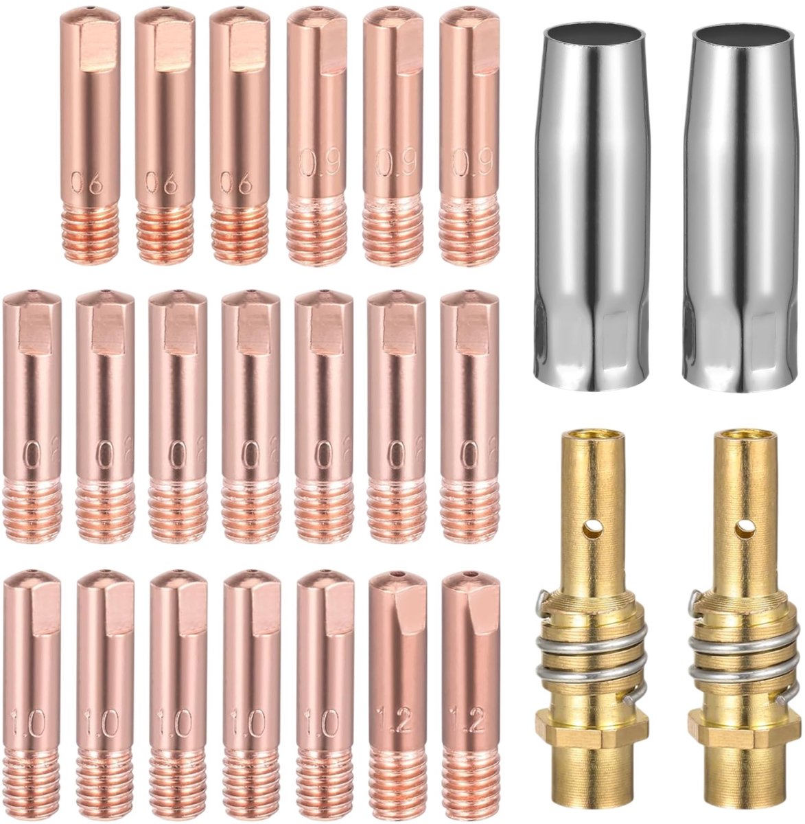 SnelShoppen - 24 delige MIG/MAG lasaccessoire set - 20 power nozzles M6 0.6 0.8 0.9 1.0 1.2 mm, 5 lasdoppen, 2 isolatoren, 1 sleutel - hoogwaardige la