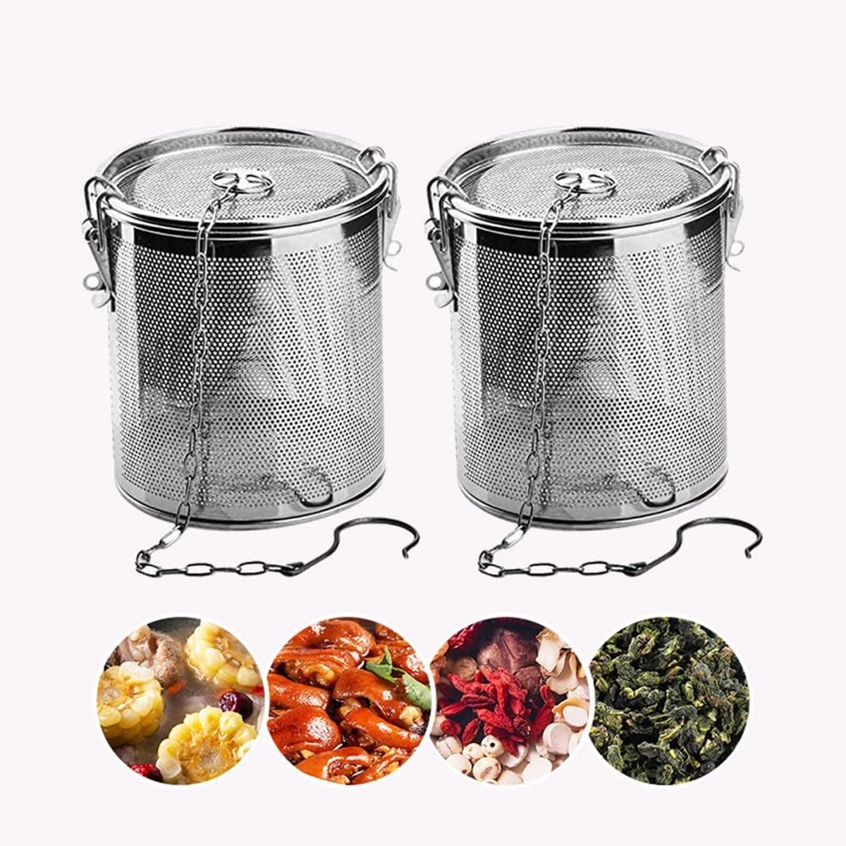 Stainless Steel Spice Filter, Stainless Steel 304 Tea Filter, Tea Filter Ball Filter with Carrier Chain and Hook - ShopVlot