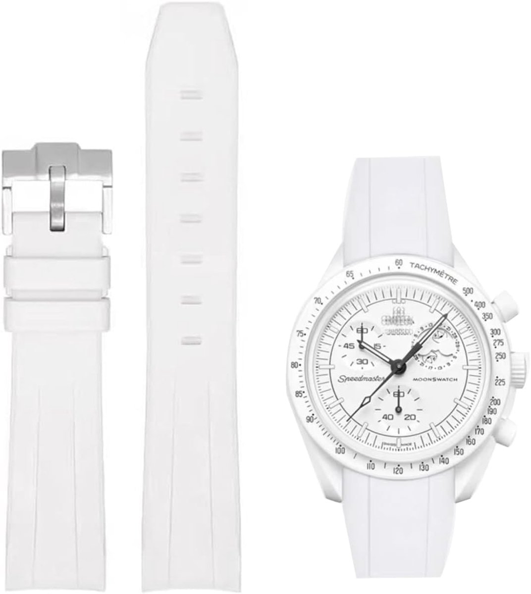 Straps for Moonswatch Watch, Curved End Rubber Watch Band Compatible with Omega Swatch Moonswatch Speedmaster Planet - ShopVlot