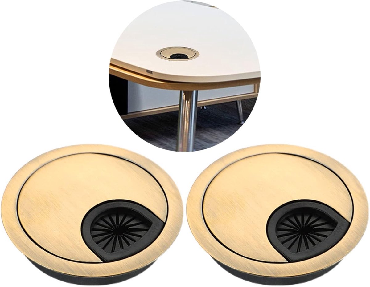 2Pcs 8cm Desk Cable Grommets Bronze Finished Antique Zinc Alloy Desk Table Grommet Cable Cord Hole Cover Organizers - ShopVlot