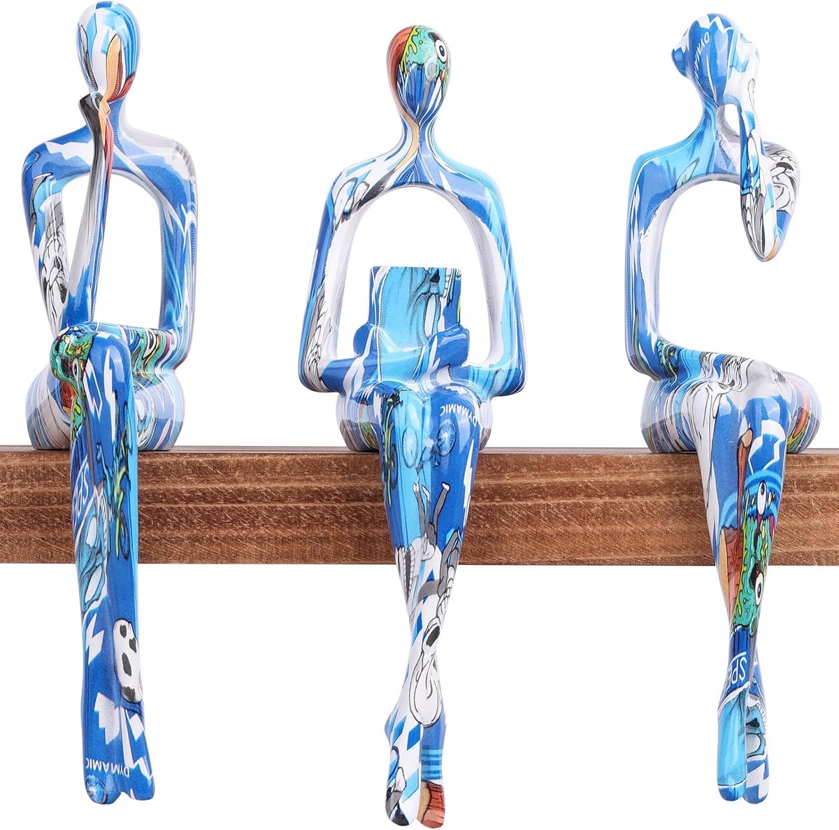 SHENGTIAN Graffiti Reading Ladies Thinker Sitting Sculpture Set: a vibrant trio for modern bookshelves, with abstract - ShopVlot