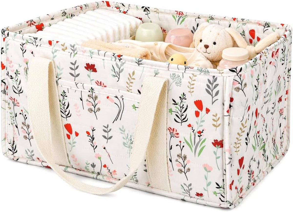 Baby-organizermand met 2 uitneembare scheidingswanden, draagbare luierorganizer met bladeren, babymand voor - ShopVlot