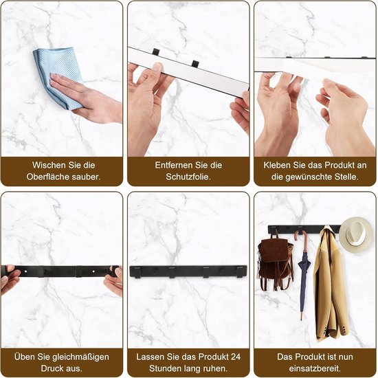 Wall Clothes Hooks, 2 Pieces Wardrobe Hooks with 4 Hooks Hook for Screws for Jackets, Hats, Bags in Hallway, Bathroom - ShopVlot — afbeelding 3