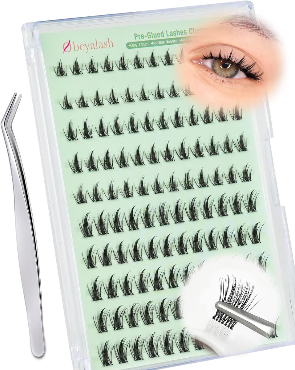 Obeyalash Adhesive Eyelashes, Manga, Pack of 120, Pre-Glued Cluster Eyelashes, C Curl Stick On Wispy, No Glue - ShopVlot
