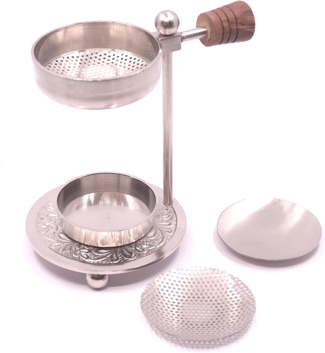 Incense Burner, Height-Adjustable, for Smoking Resins, Wood and Leaves, with Extra Sieve, Nickel - ShopVlot