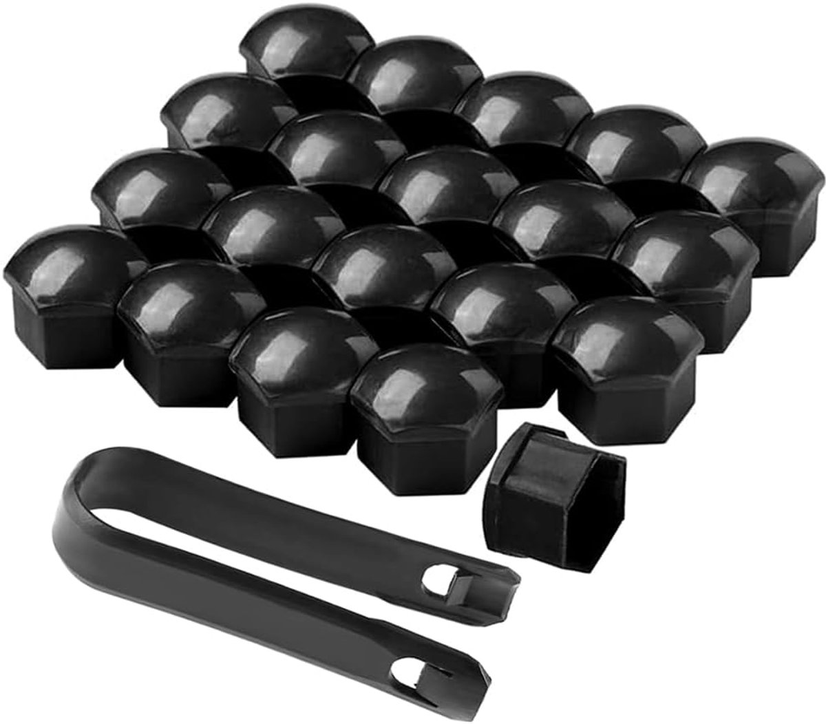 20Pcs 21mm Car Wheel Nut Covers, Universal Car Hub Screw Cap, Hexagonal Wheel Nut Bolt Lid with Removal Tool (Black) - ShopVlot