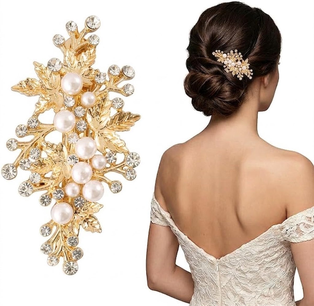 Dameshaarspeld met parels en strass - elegante haaraccessoire - glanzend ontwerp - perfect voor bruid - ShopVlot